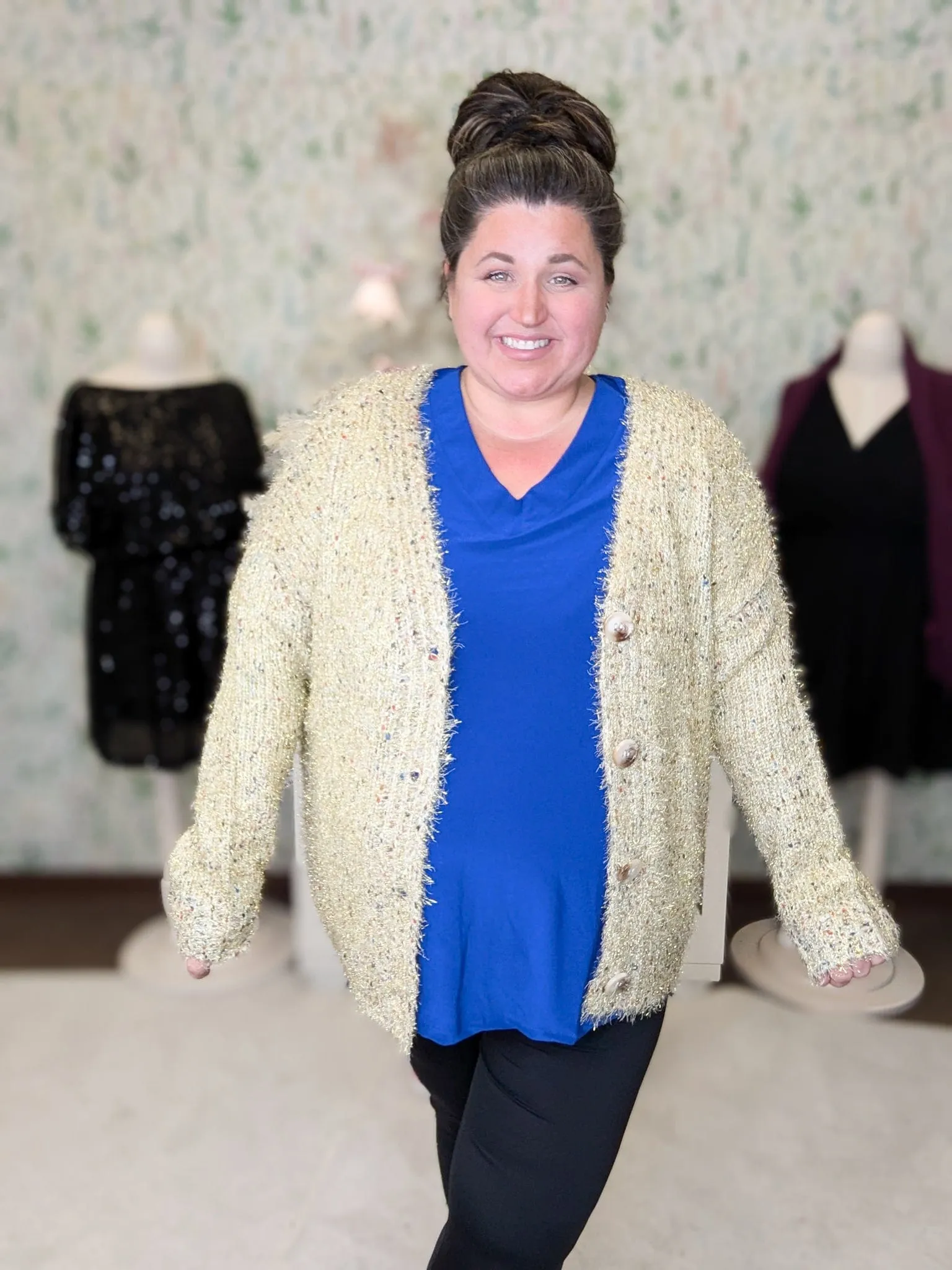 Morgan Confetti Grandpa Cardigan w/Gold Tinsel