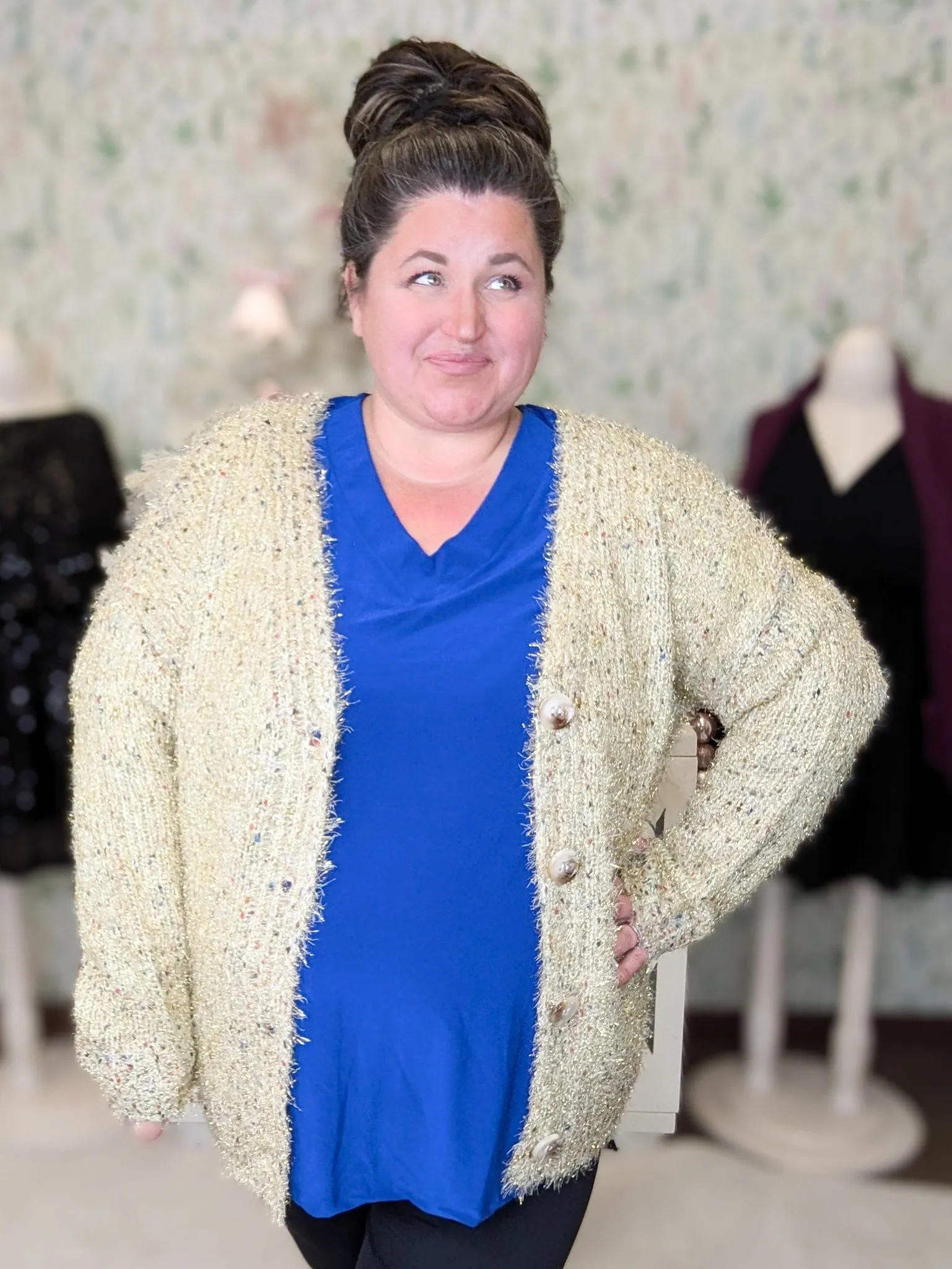 Morgan Confetti Grandpa Cardigan w/Gold Tinsel