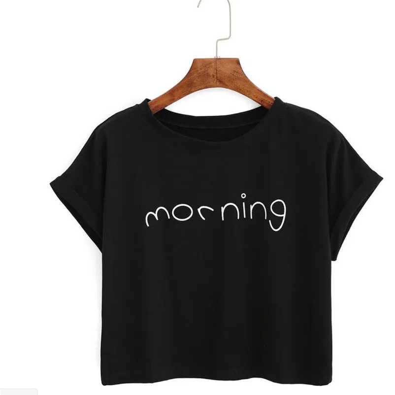 Morning Print Harajuku Style Crop Top Shirt