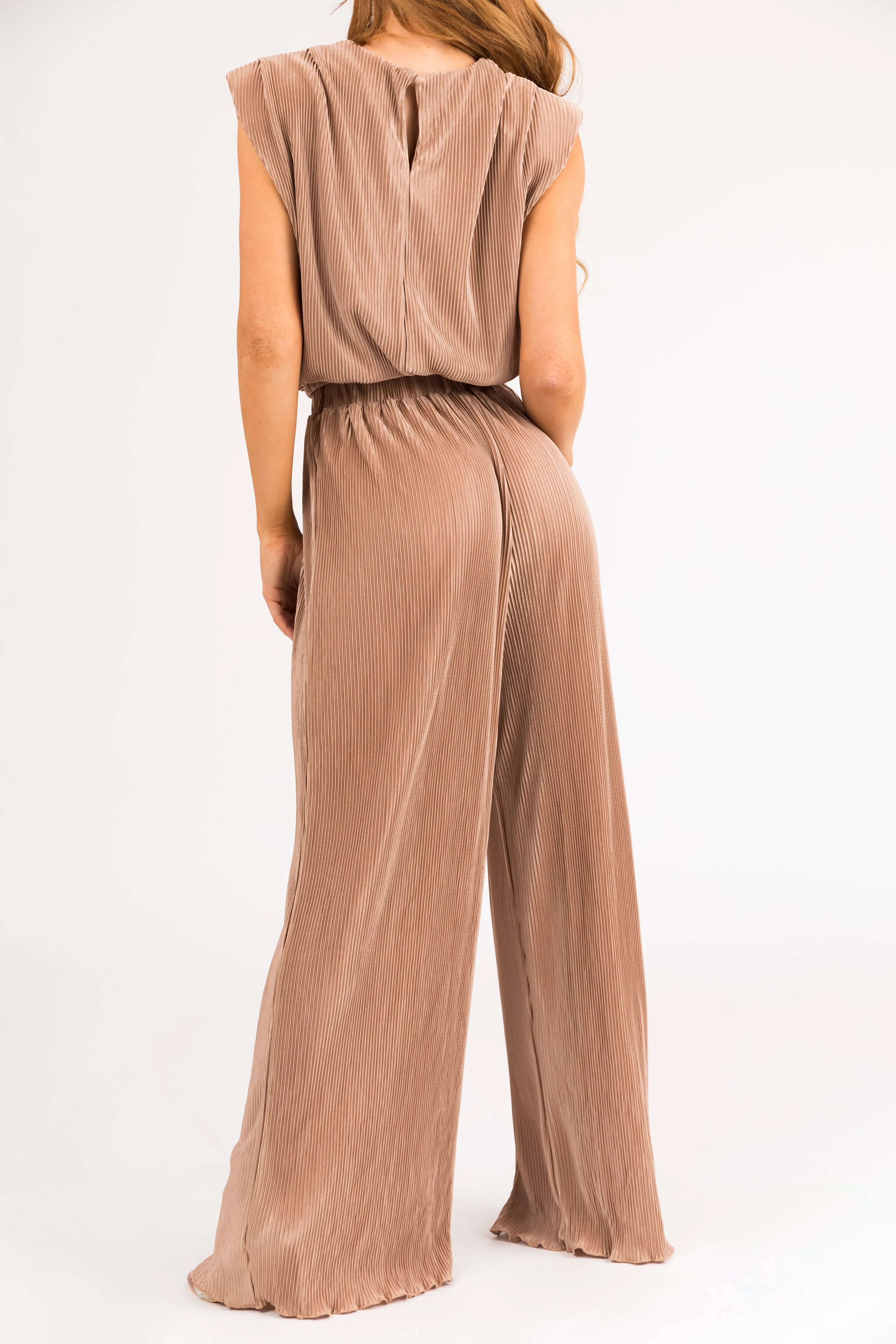 Nude Plisse Elastic Waistband Flowy Pants