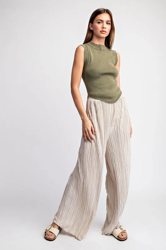 Oatmeal Pleated Straight Leg Pants