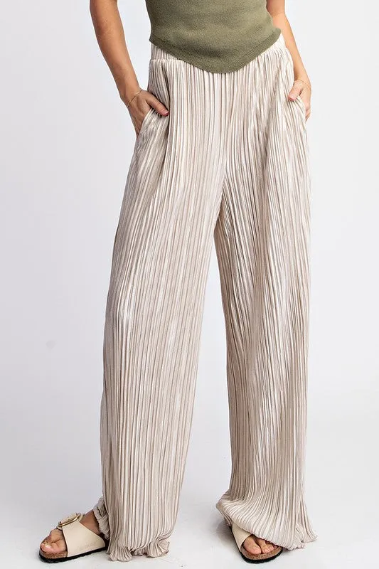 Oatmeal Pleated Straight Leg Pants