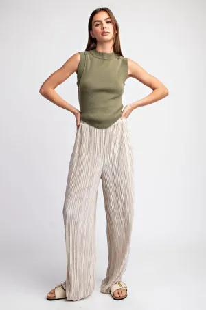 Oatmeal Pleated Straight Leg Pants