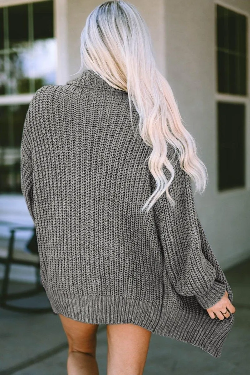 Oversized Gray Turndown Collar Cardigan