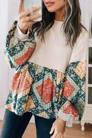 Paisley Patchwork Long Sleeve Top