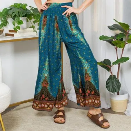 Peacock Flowy Wide Leg Pants