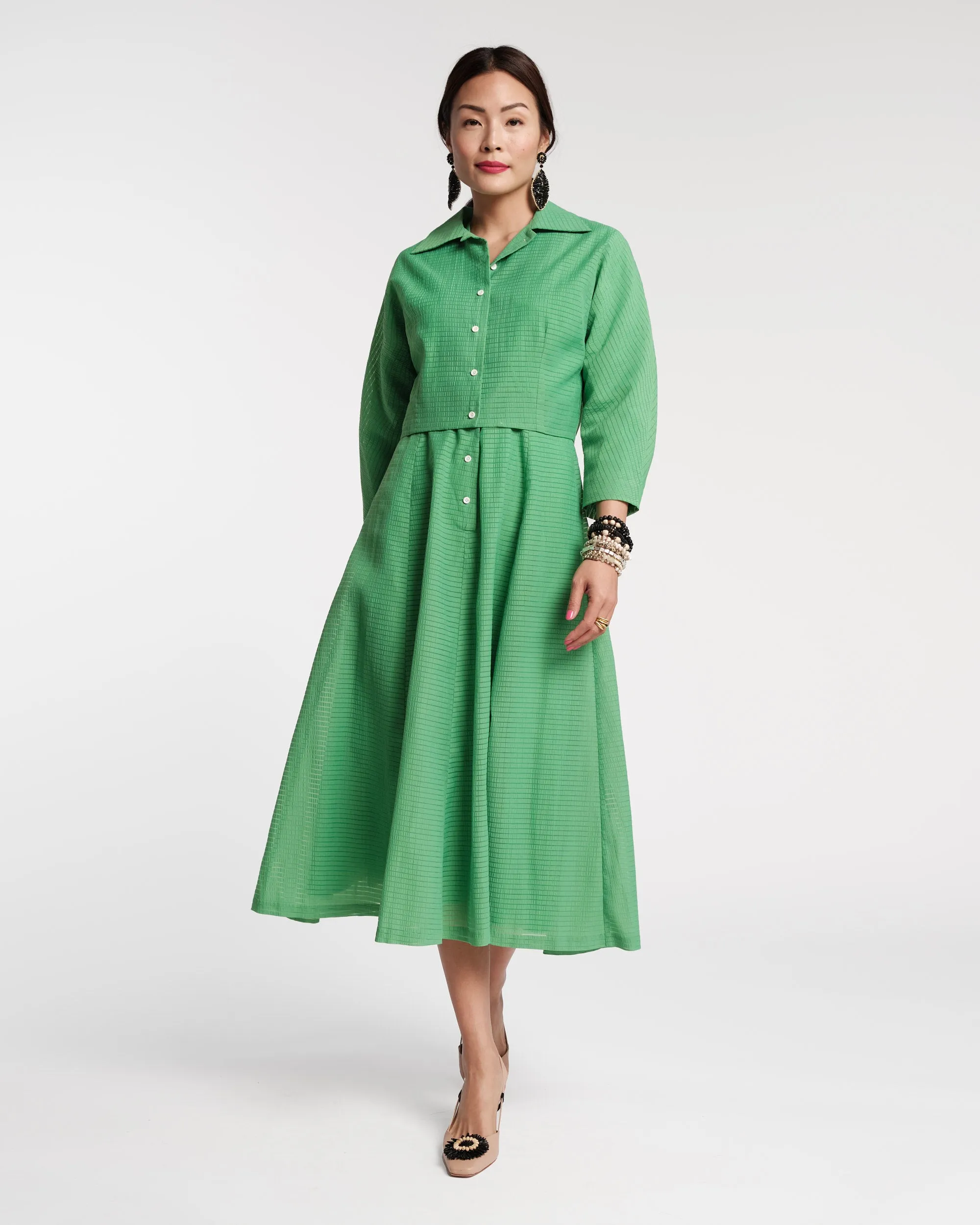 Peggy Midi Dress Set Cotton Green