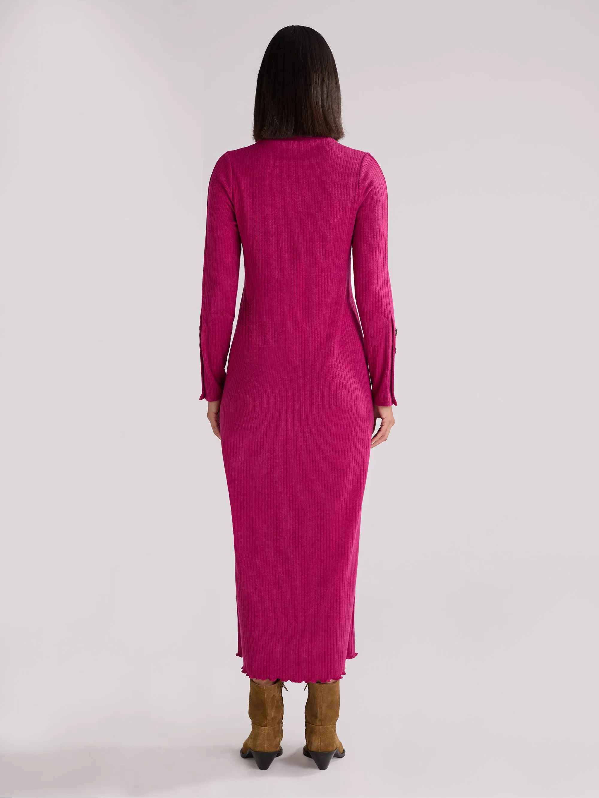 Pink Rib Knit High Neck Dress