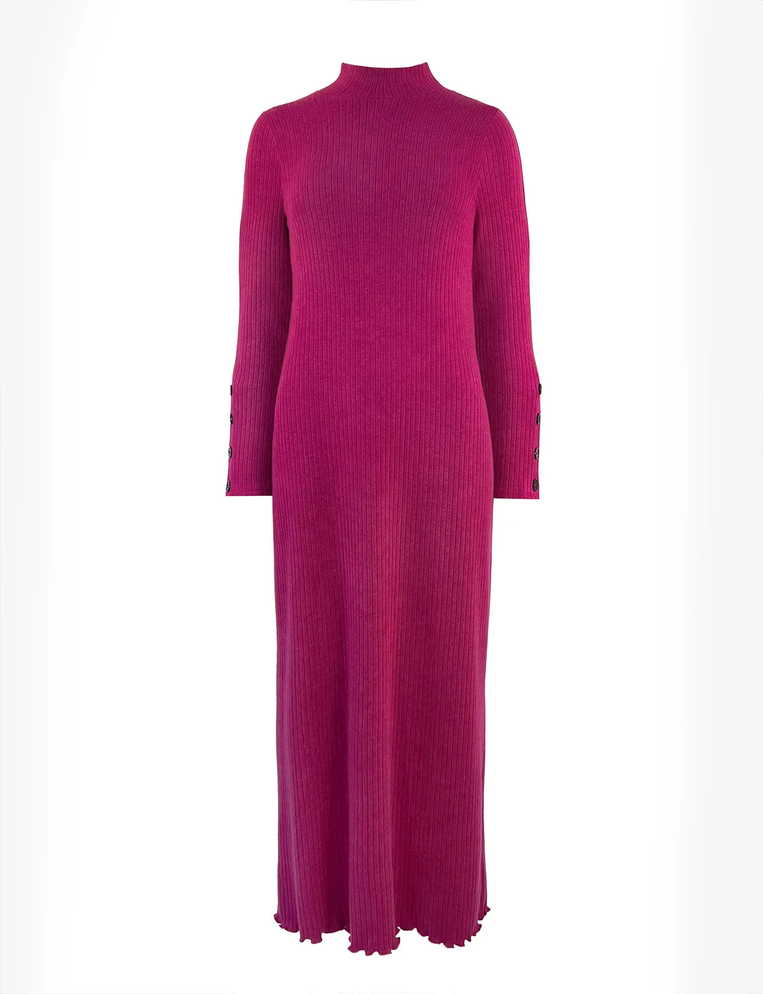 Pink Rib Knit High Neck Dress