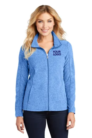 Port Authority Ladies Heather Microfleece Branded Full-Zip Jackets, Light Royal Heather