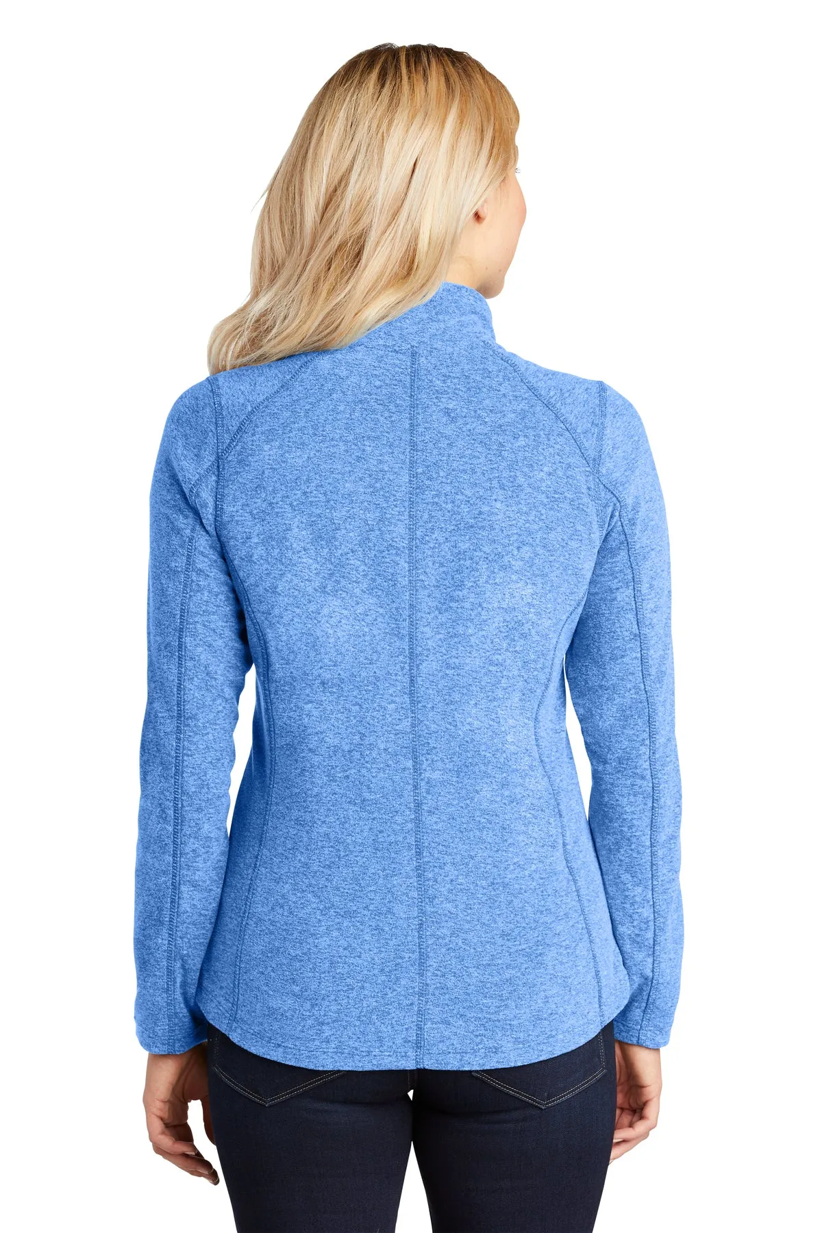 Port Authority Ladies Heather Microfleece Branded Full-Zip Jackets, Light Royal Heather