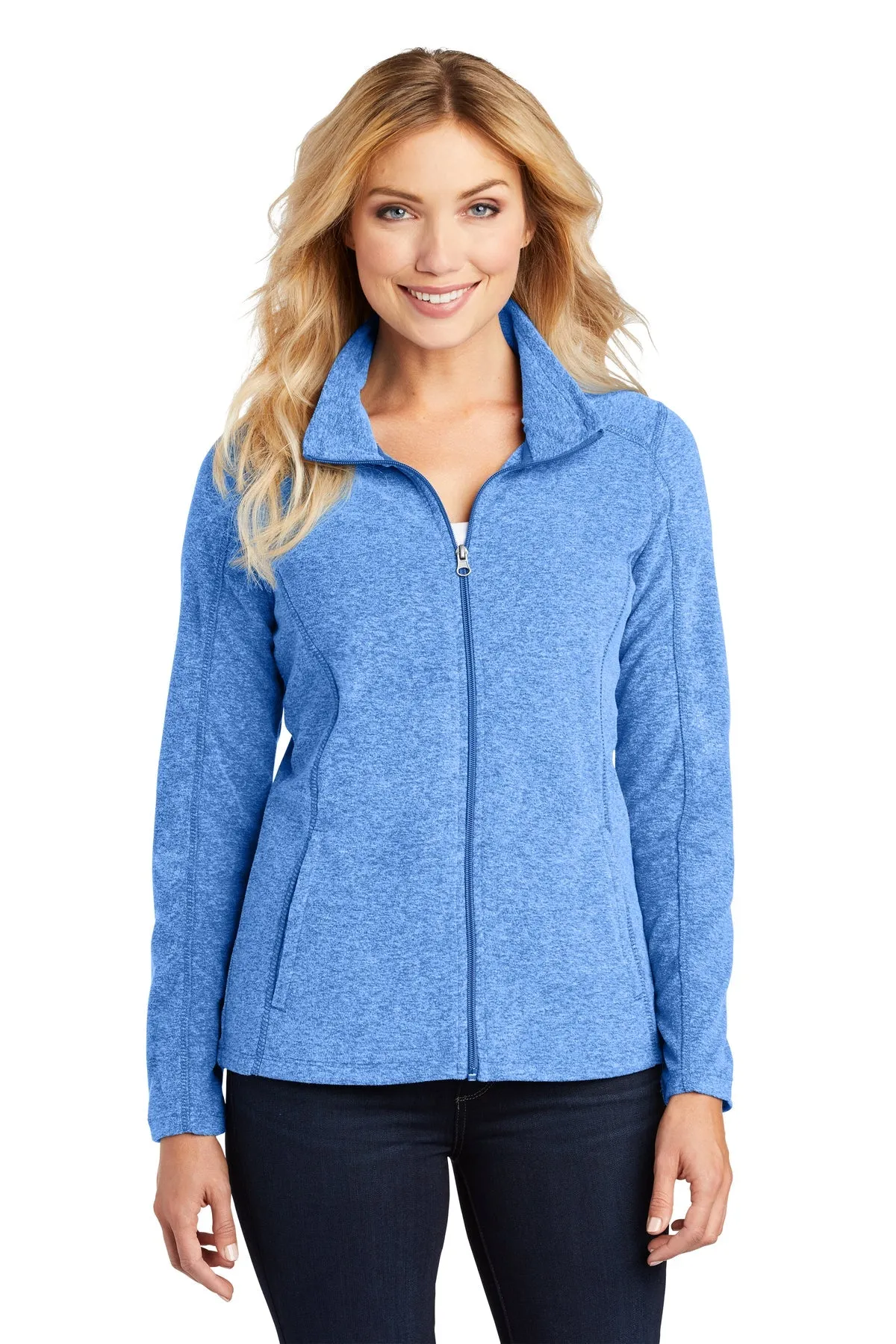 Port Authority Ladies Heather Microfleece Branded Full-Zip Jackets, Light Royal Heather