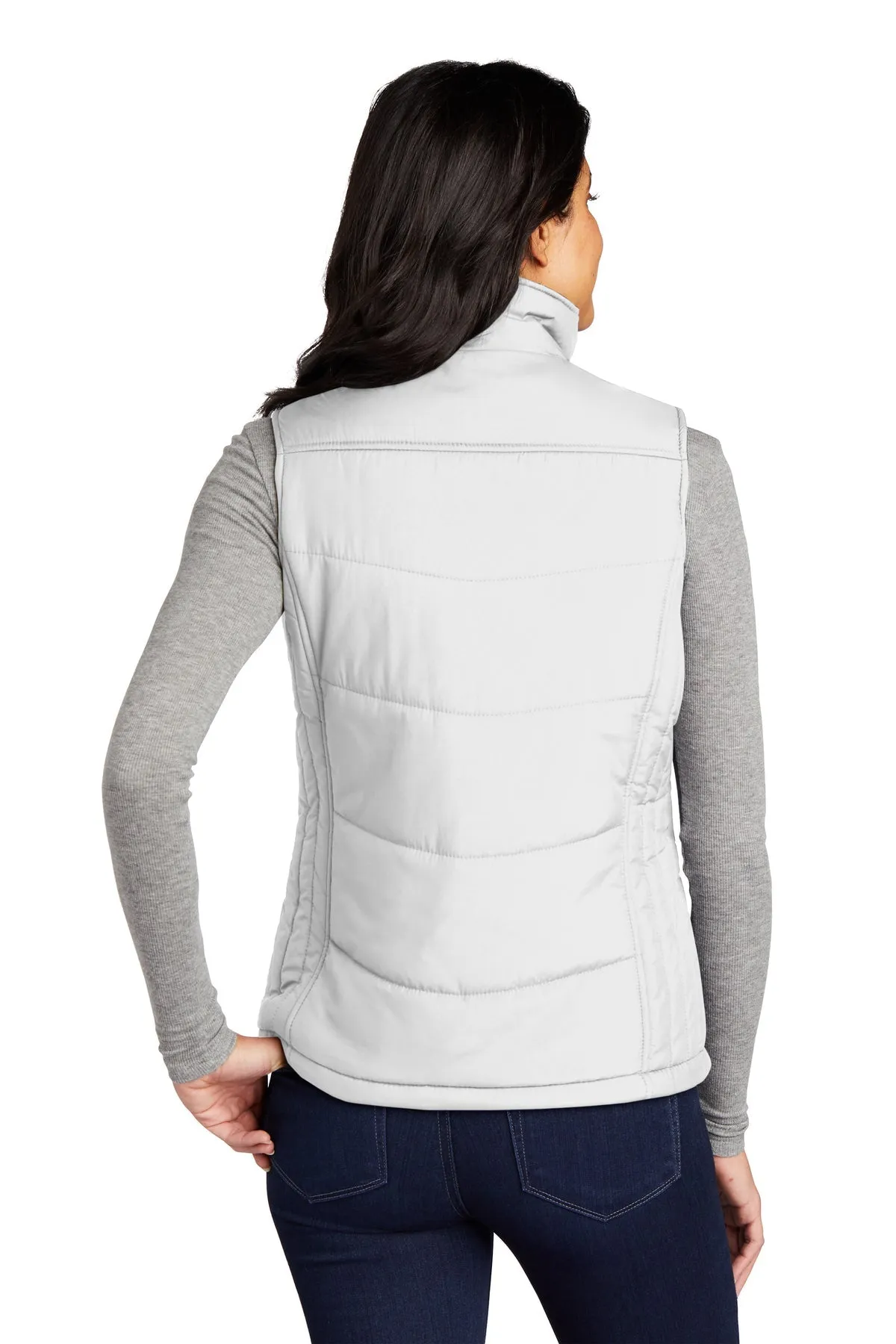 Port Authority Ladies Puffy Customized Vests, White/Dark Slate