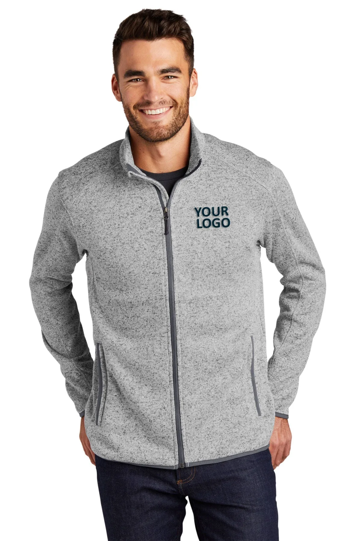 Port Authority Sweater Fleece Customized Jackets, Grey Heather