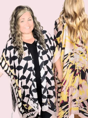 Rachelle Abstract Floral   Geometric Kimono in Pink   Yellow