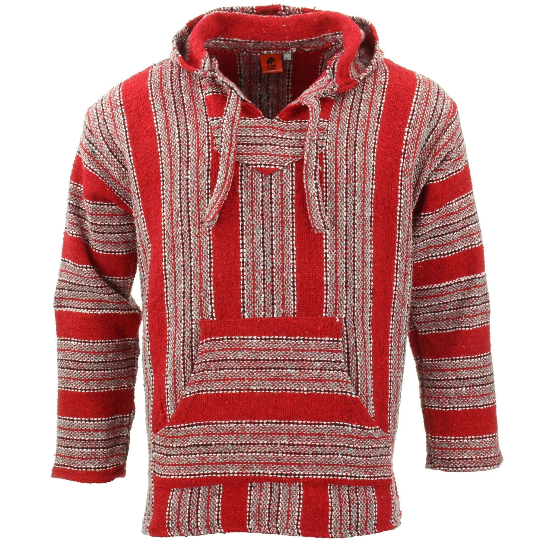 Recycled Mexican Baja Jerga Hoody - Red Grey