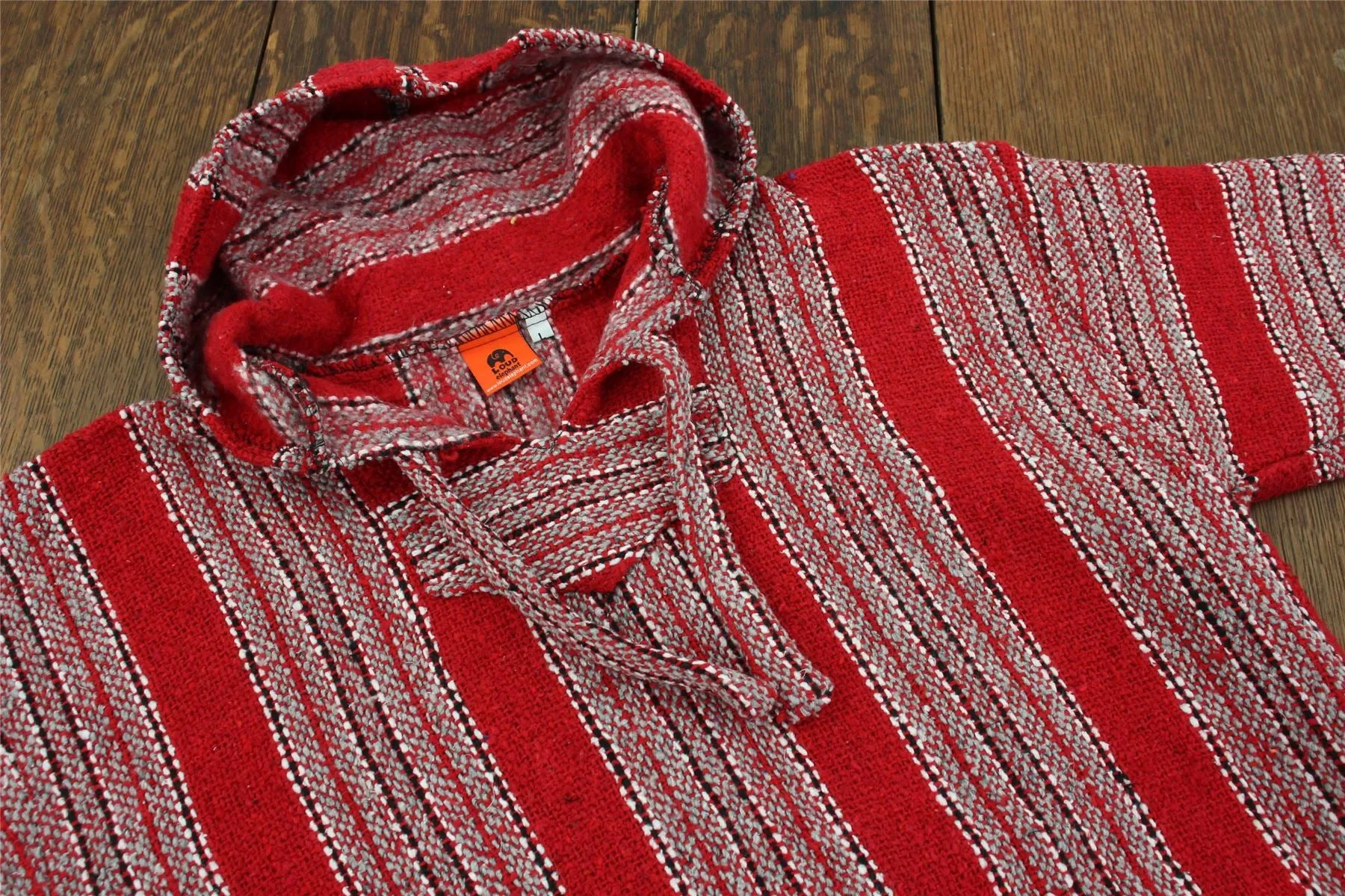 Recycled Mexican Baja Jerga Hoody - Red Grey