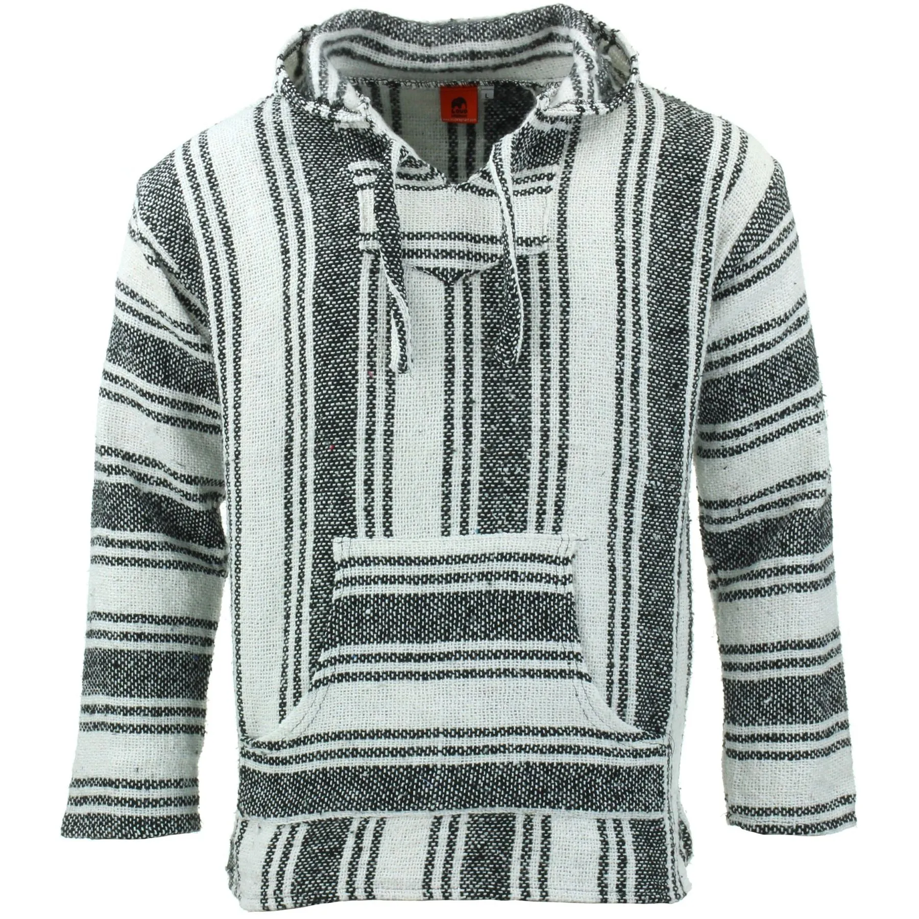 Recycled Mexican Baja Jerga Hoody - White Black