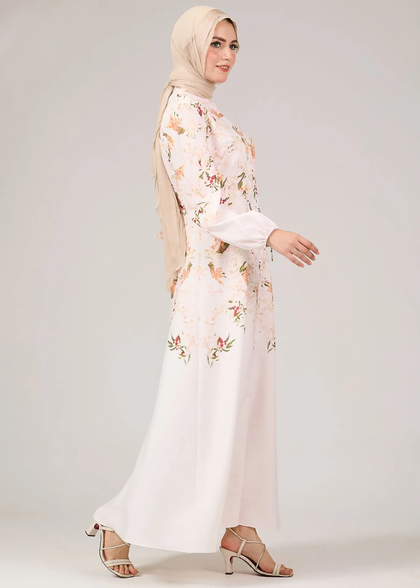 Reema Floral Button-Front Maxi Dress with Puff Sleeves