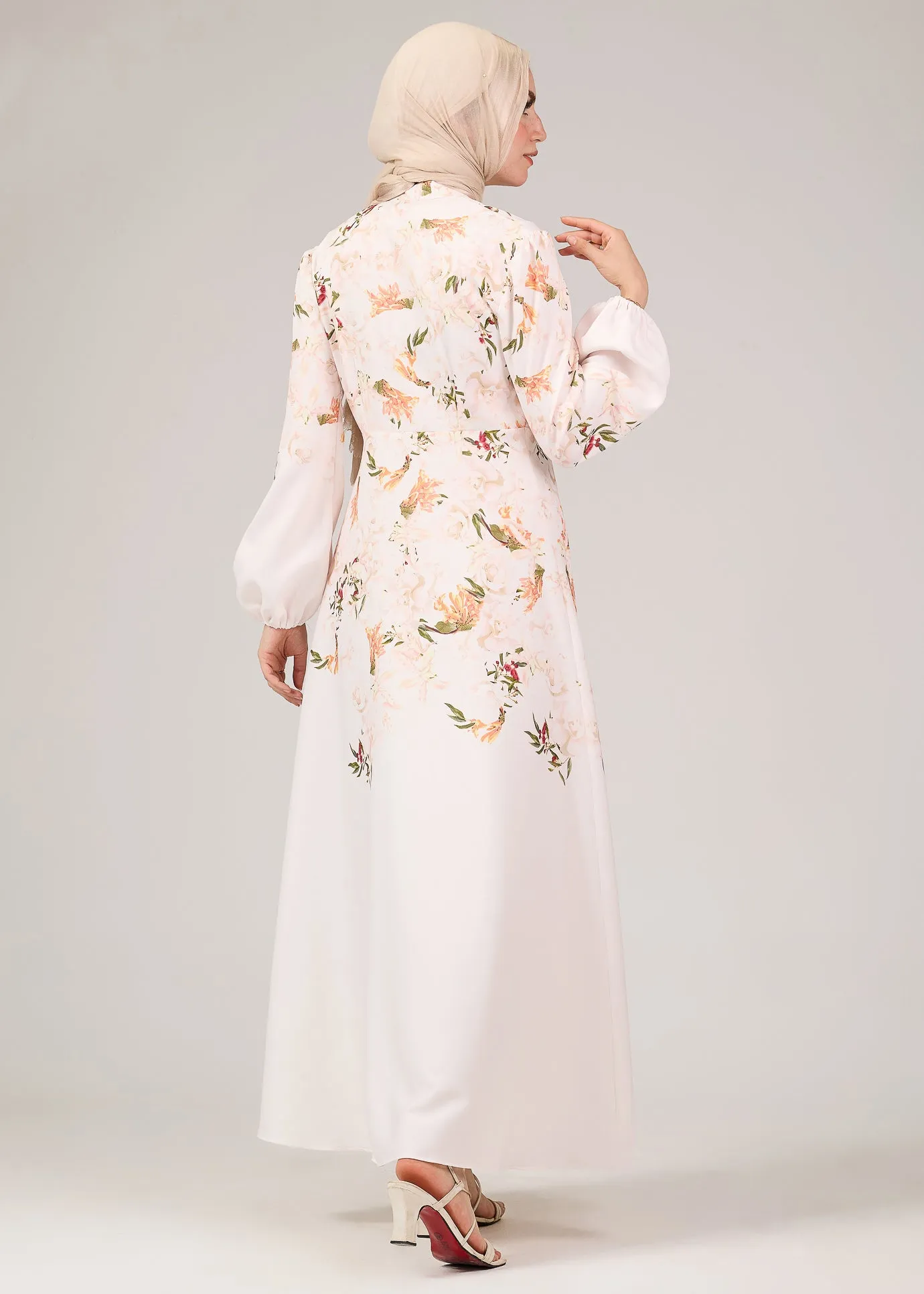 Reema Floral Button-Front Maxi Dress with Puff Sleeves