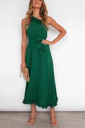 Ruffles One Shoulder Belted Maxi Dress