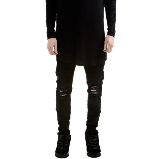 Skinny Ripped Stretch Slim Fashion Men Black Jeans