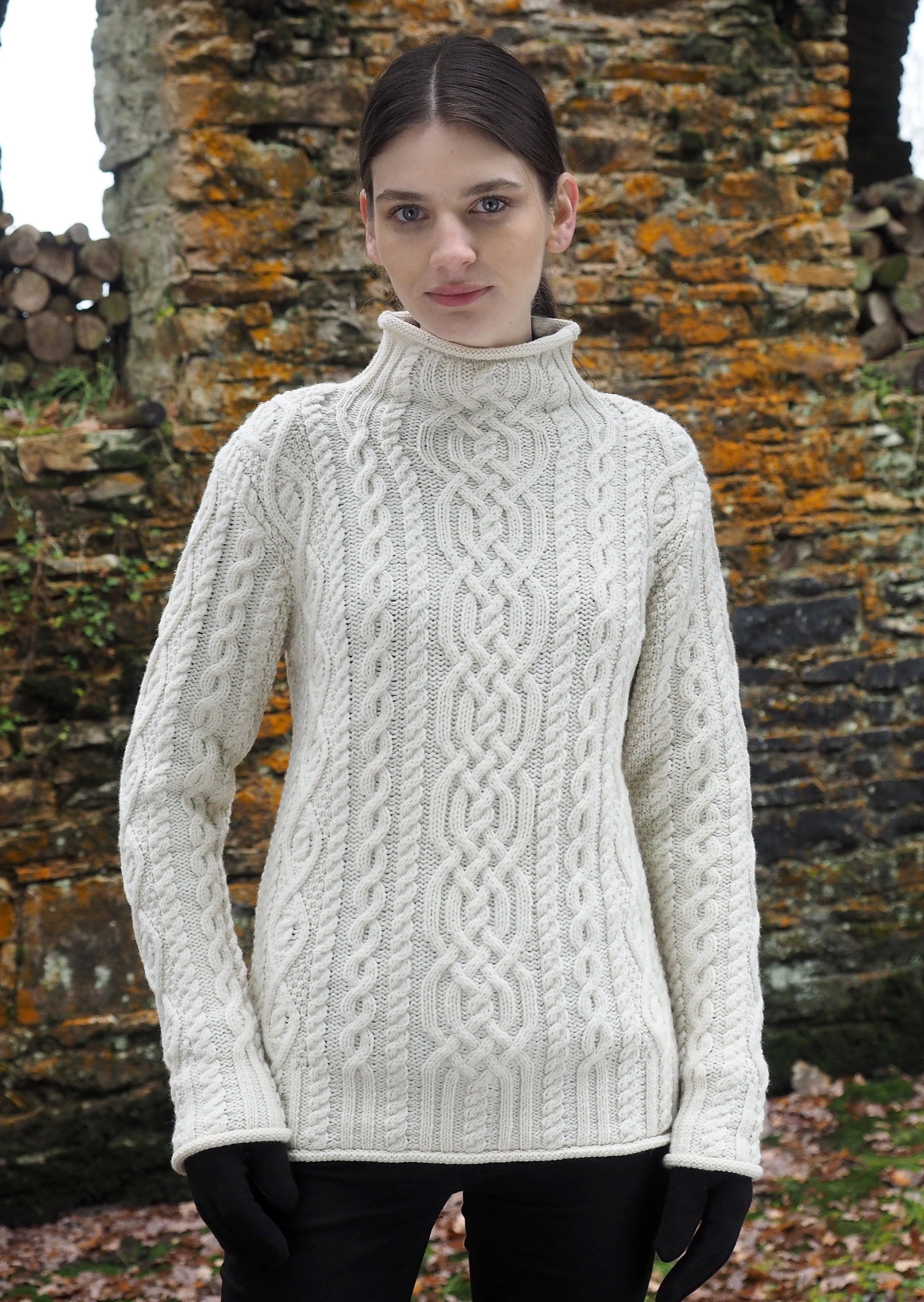 Super Soft Funnel Neck Aran Sweater | Natural