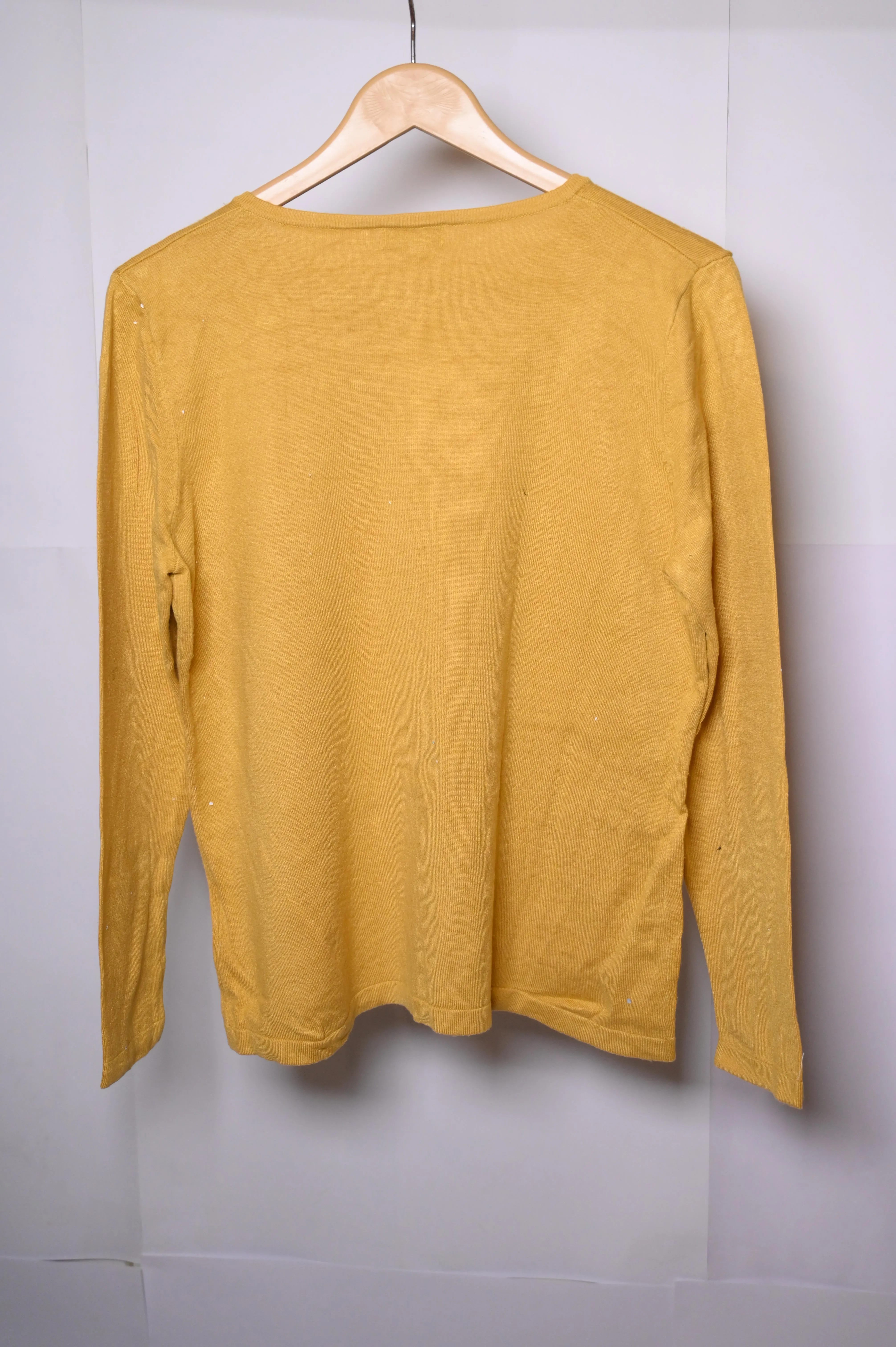 Text Vibrant Yellow Full-Sleeve Shrug Shirt with V-Neck & Golden Steel Ring"