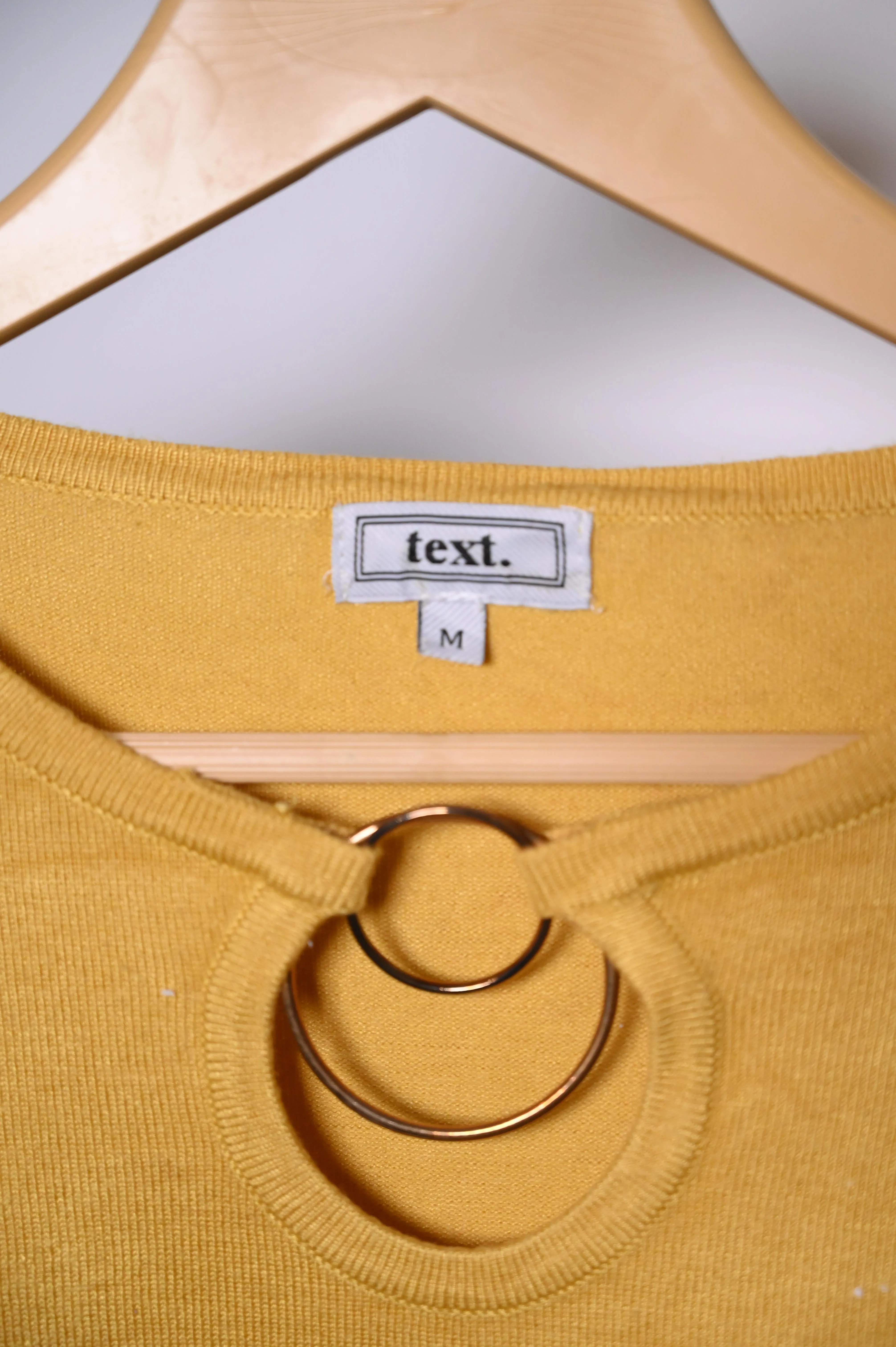 Text Vibrant Yellow Full-Sleeve Shrug Shirt with V-Neck & Golden Steel Ring"