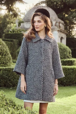 'Twiggy' Wool Tweed Swing Coat in Marino