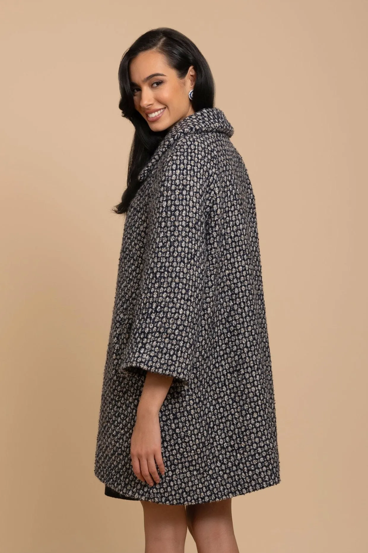 'Twiggy' Wool Tweed Swing Coat in Marino