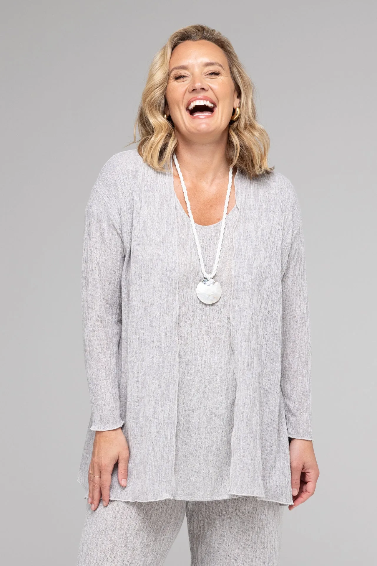 TWIN SET - Silver Haven Poly/Rayon Knit Longer Sleeve top   Cardigan