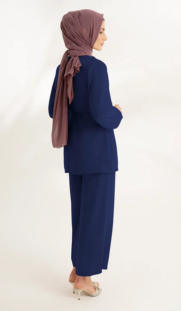 Ula Light Long Comfy Wrap Jacket - Lapis Blue - Final Sale