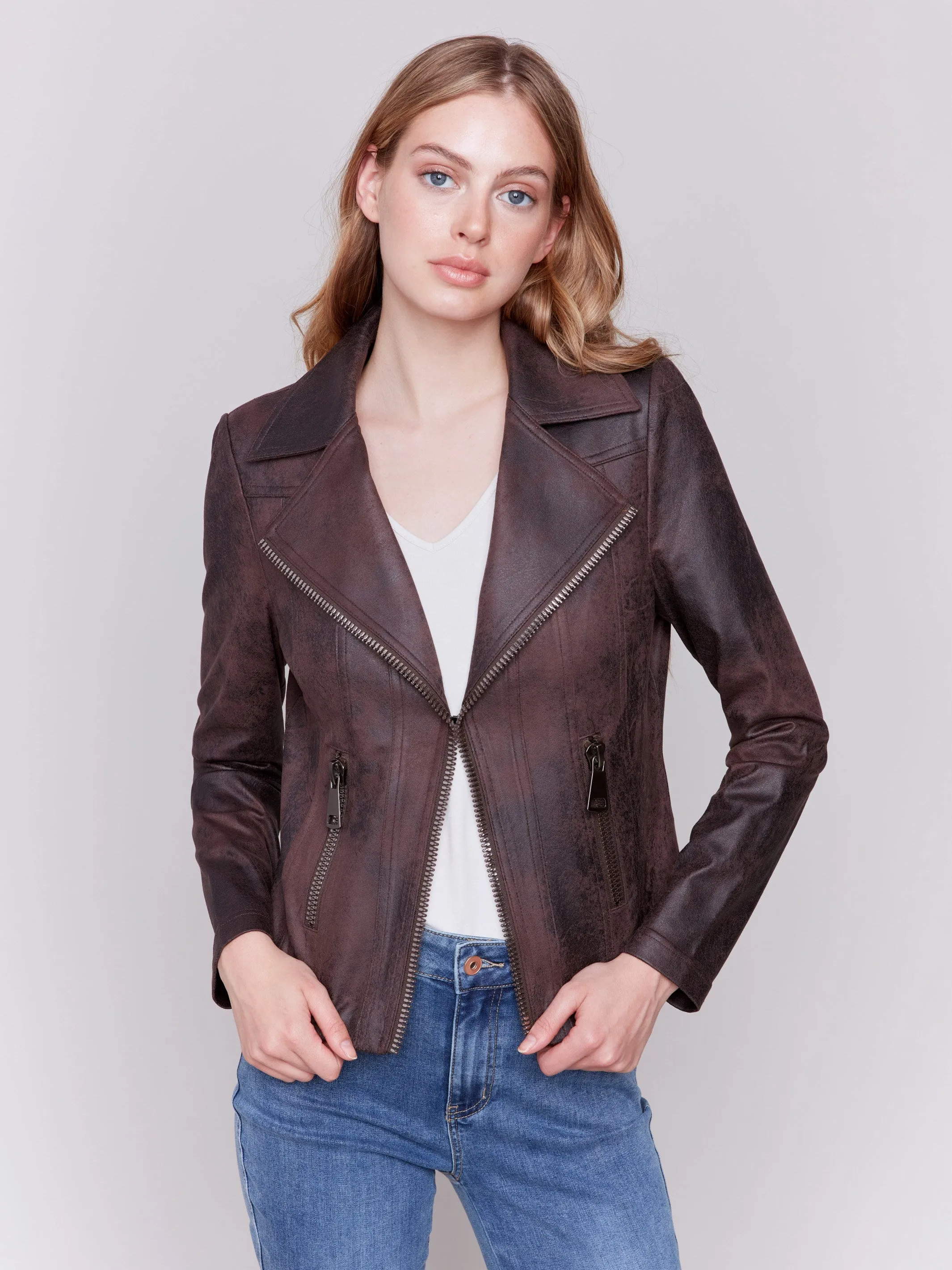 Vintage Faux Leather Perfecto Jacket - Mocha