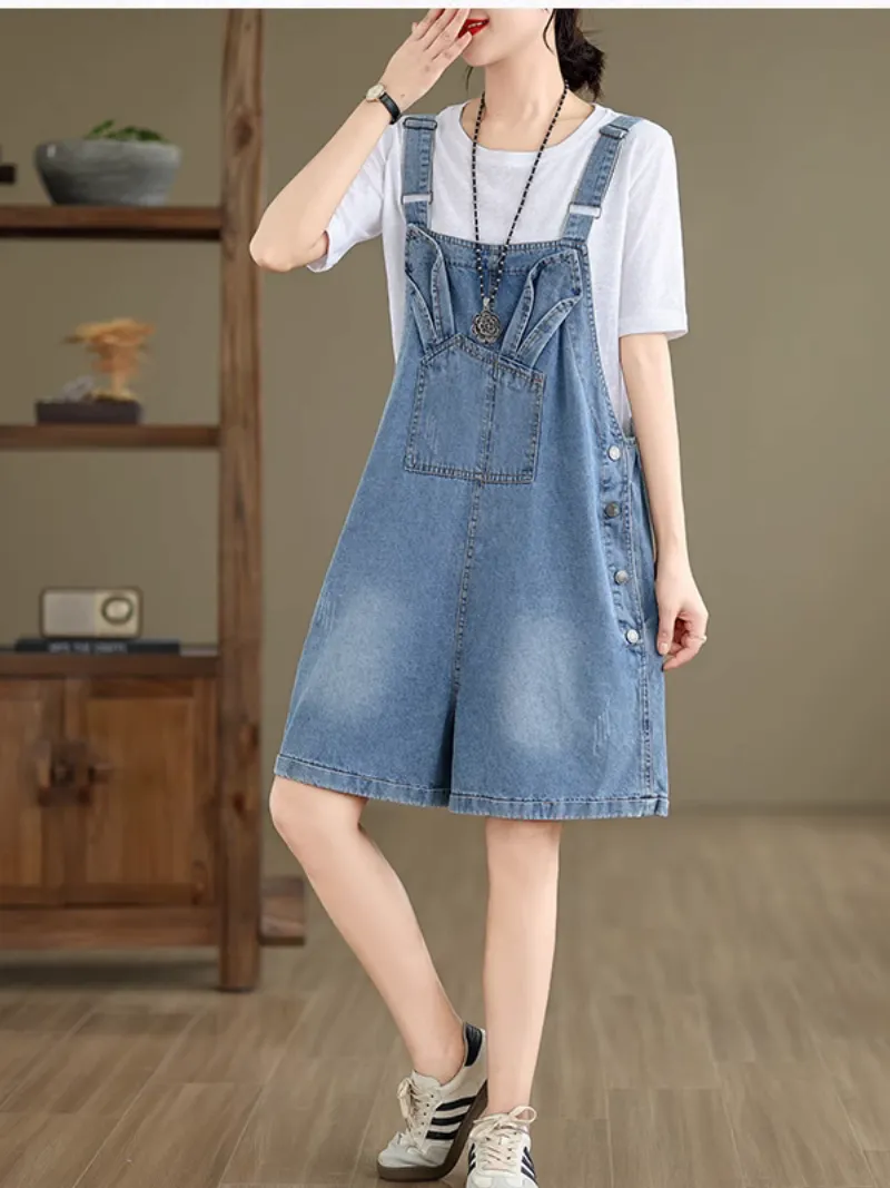 Women's Day to Night Wear High-Waisted Straight Short Dungarees