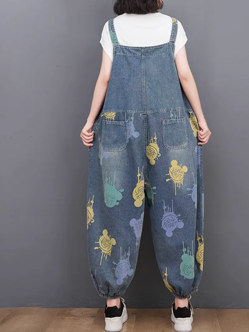 Women's Spring and Summer Printed artistic Overalls Dungarees