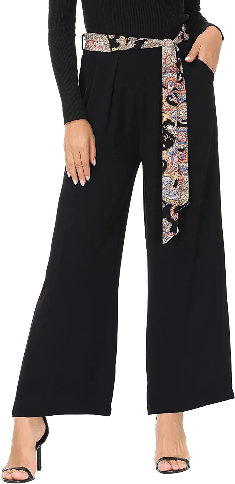 Zexxxy Womens Paisley Printed Wide Leg Pants Elastic Waist Casual Trousers with Pockets Loose Comfy Bottoms