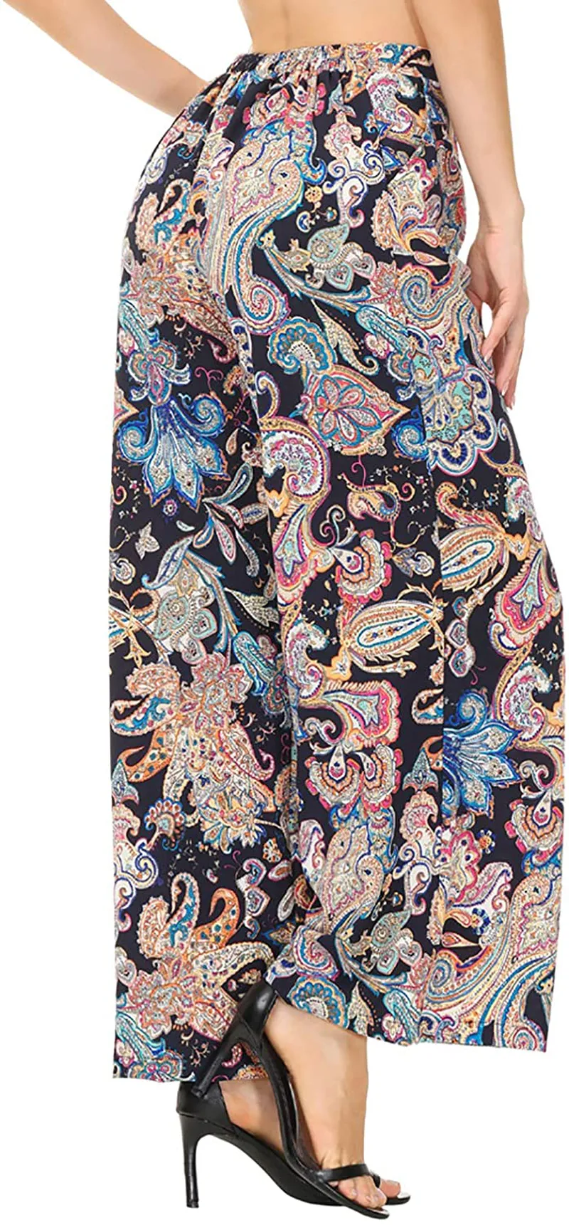 Zexxxy Womens Paisley Printed Wide Leg Pants Elastic Waist Casual Trousers with Pockets Loose Comfy Bottoms